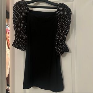 Black Top with Light Pink Polka Dot Puff Sleeves